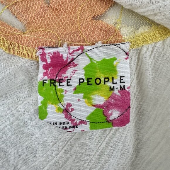 Free People Grecian Off White Gauze Yellow Orange Lace Tunic Tank Top Size M - Picture 10 of 12